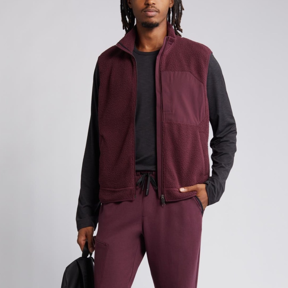 ZELLA MENS HIGH PILE FLEECE VEST BURGUNDY SIZE LARGE NWOT